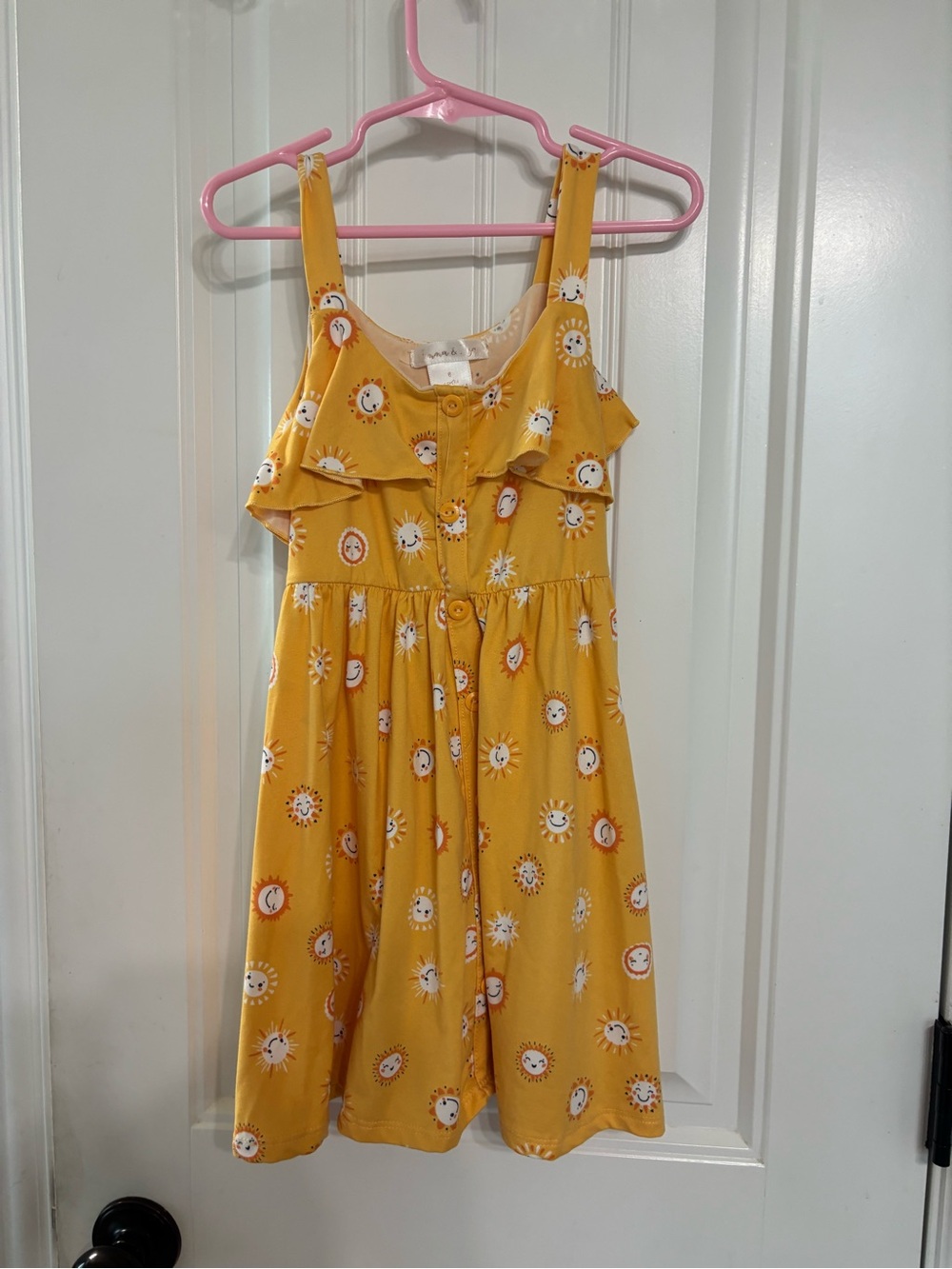 Girls' Sunny Yellow Sun-Print Button-Front Dress